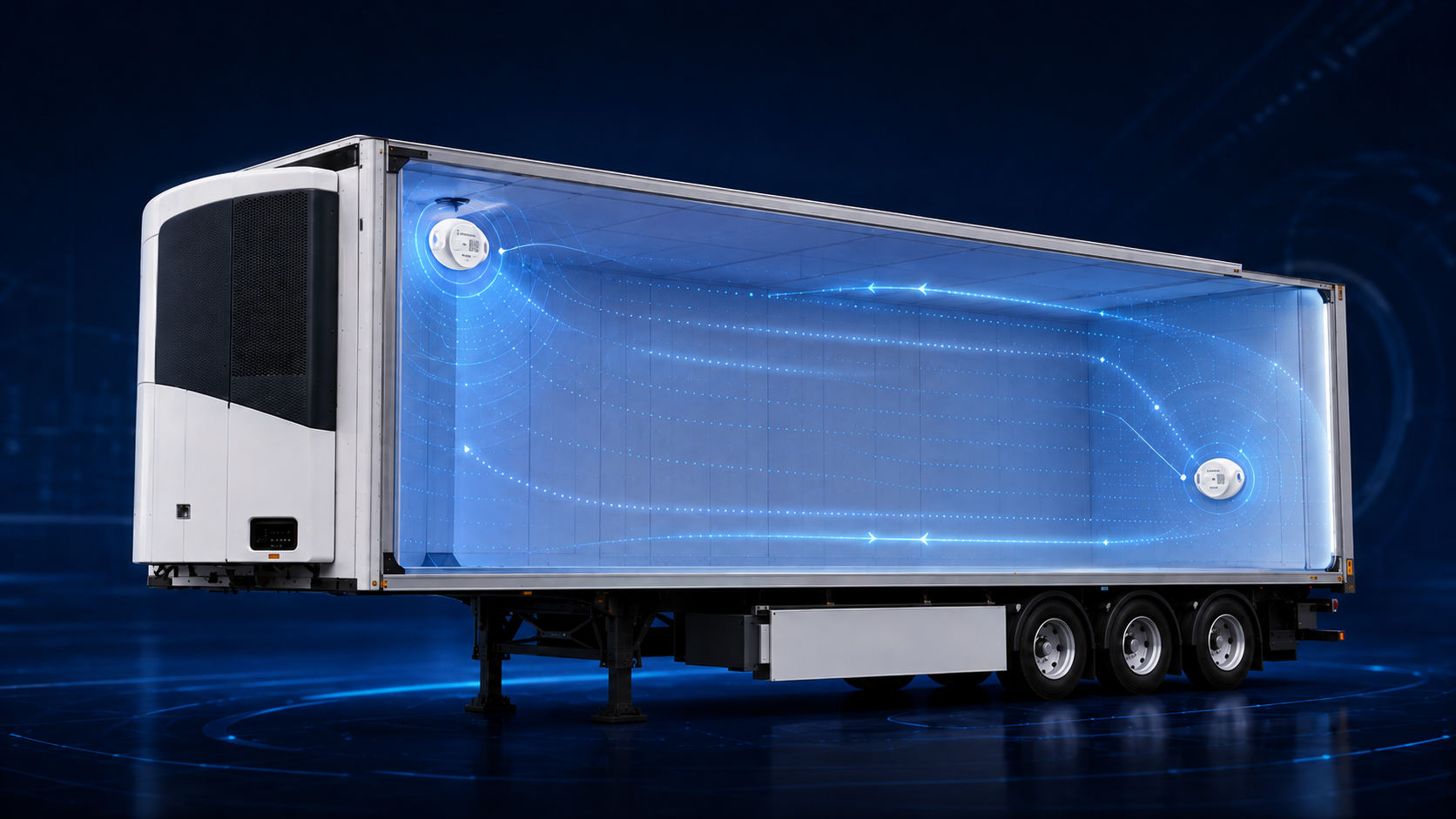 Two temperature and humidity sensors installed inside refrigerated trailer