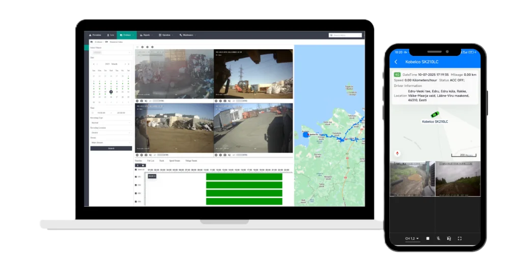 Video telematics platform with live cameras, archive and GPS map